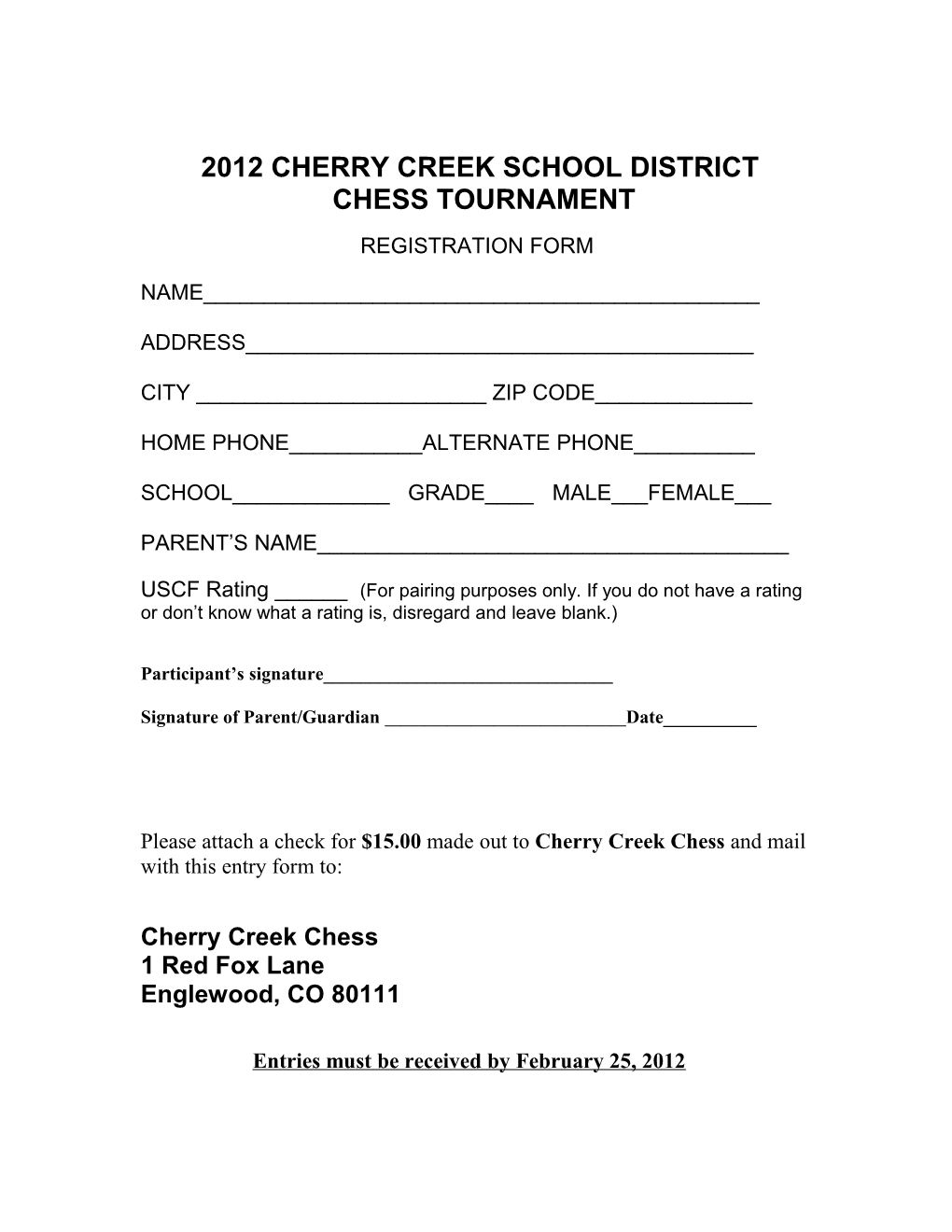 Cherry Creek District Chess Tournament