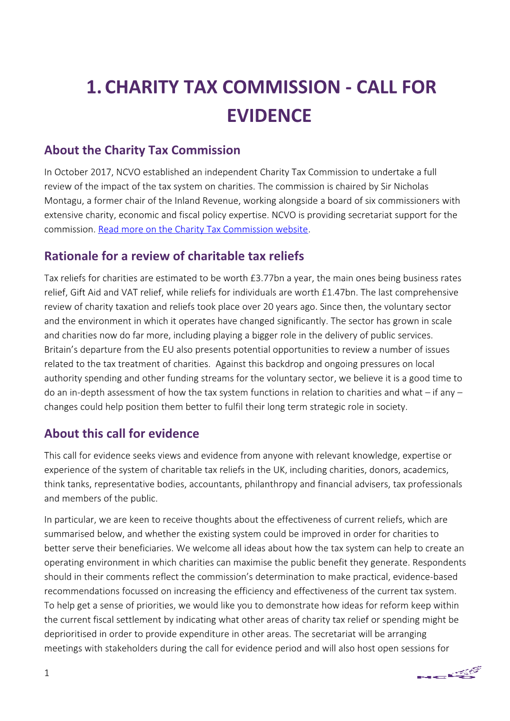 Charity Tax Commission - Call for Evidence