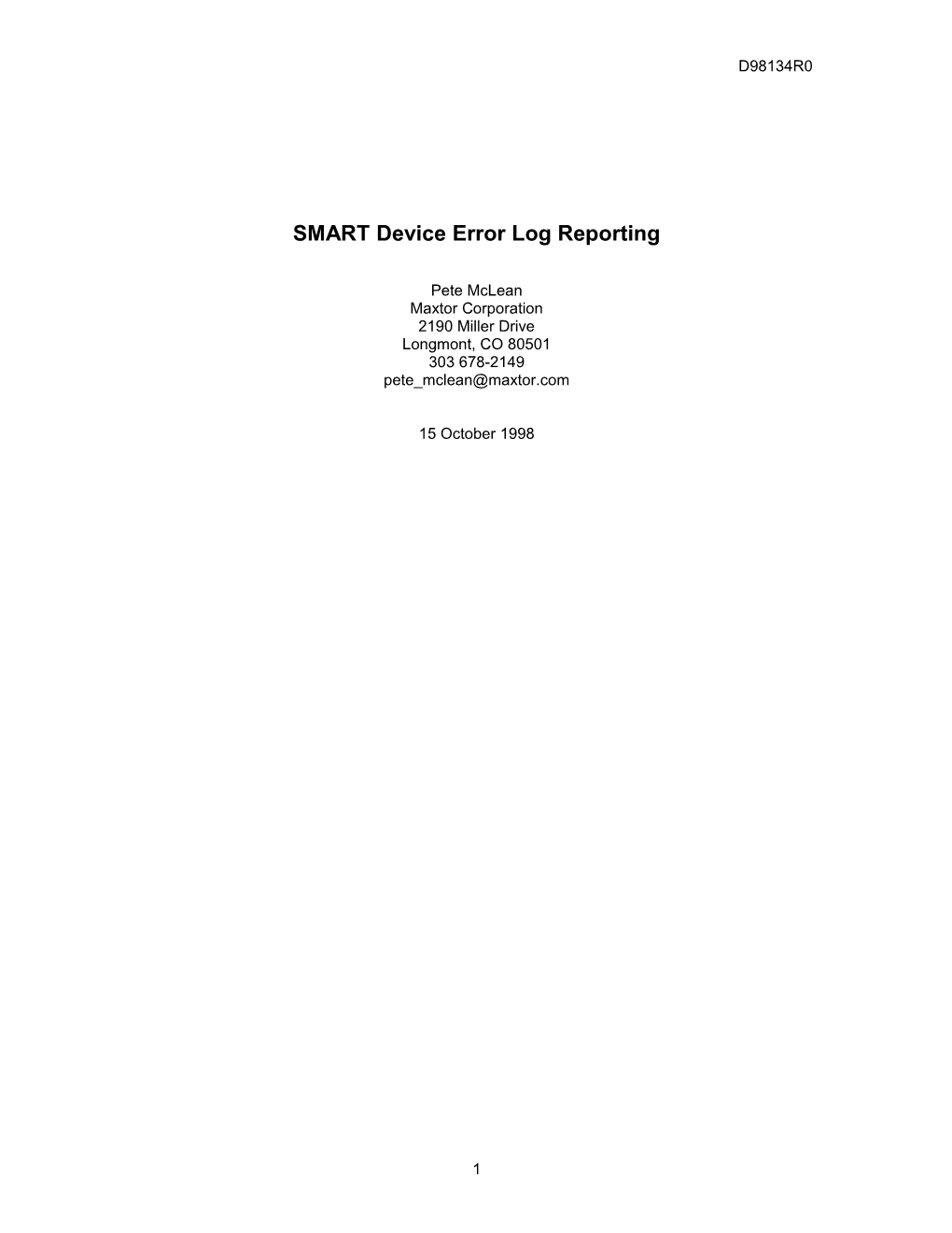 SMART Device Error Log Reporting