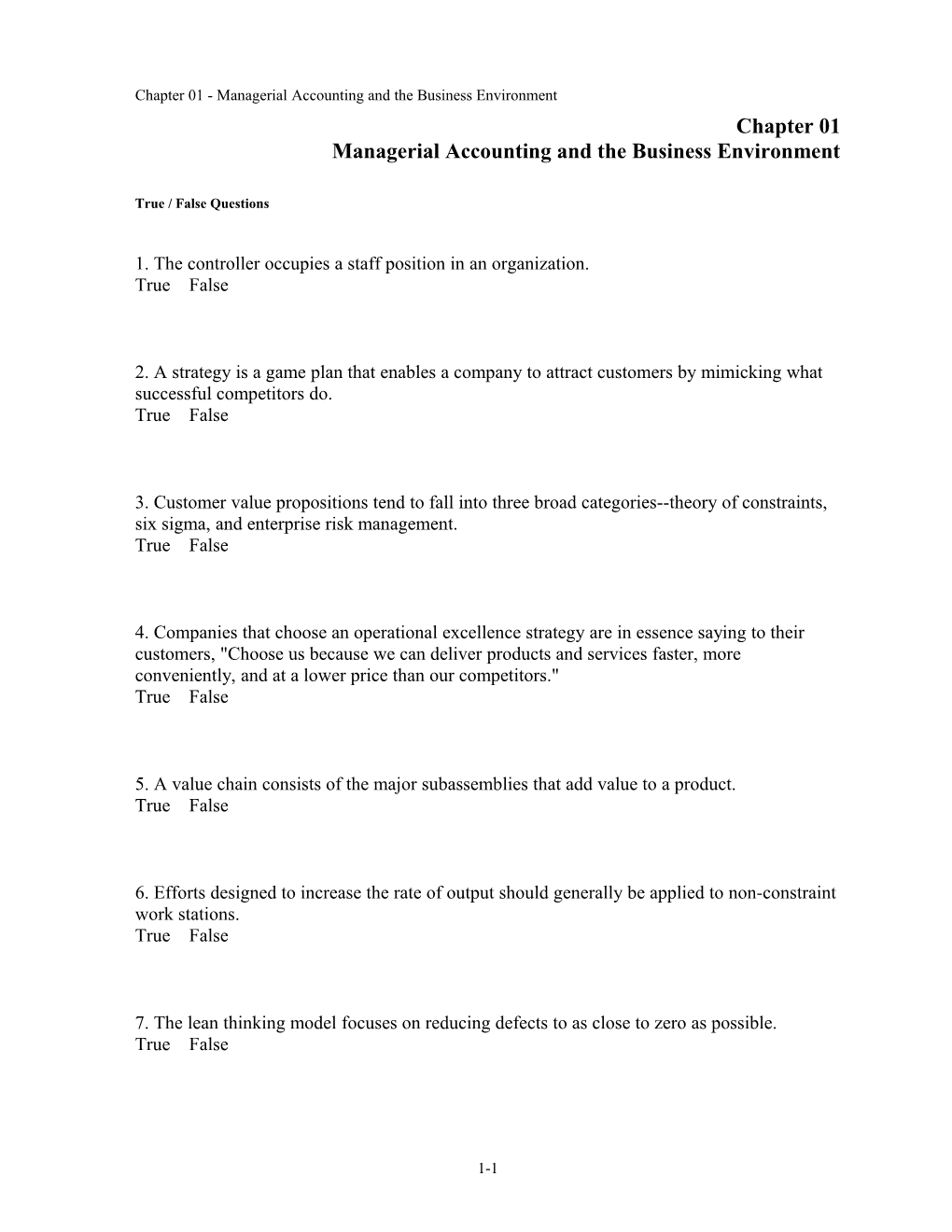 Chapter 01 Managerial Accounting and the Business Environment