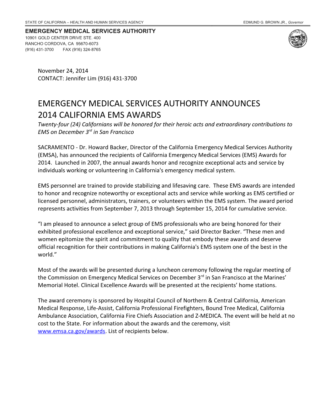 Emergency Medical Services Authorityannounces