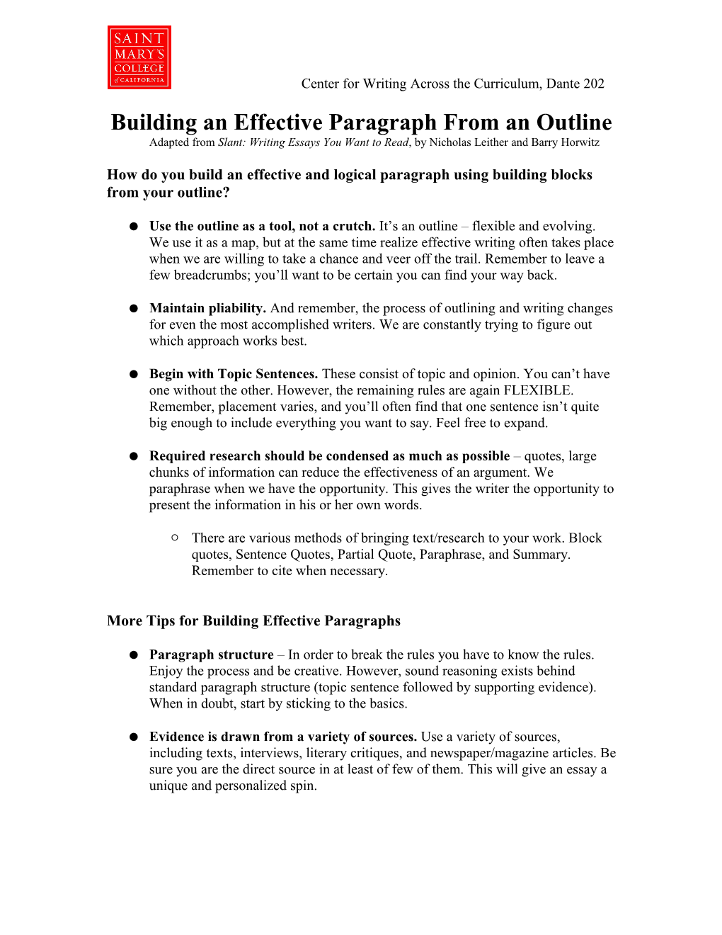 Copy of Building an Effective Paragraph from an Outline