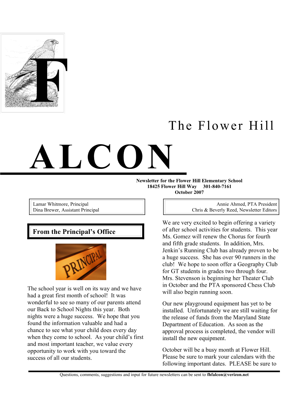 Newsletter for the Flowerhillelementary School