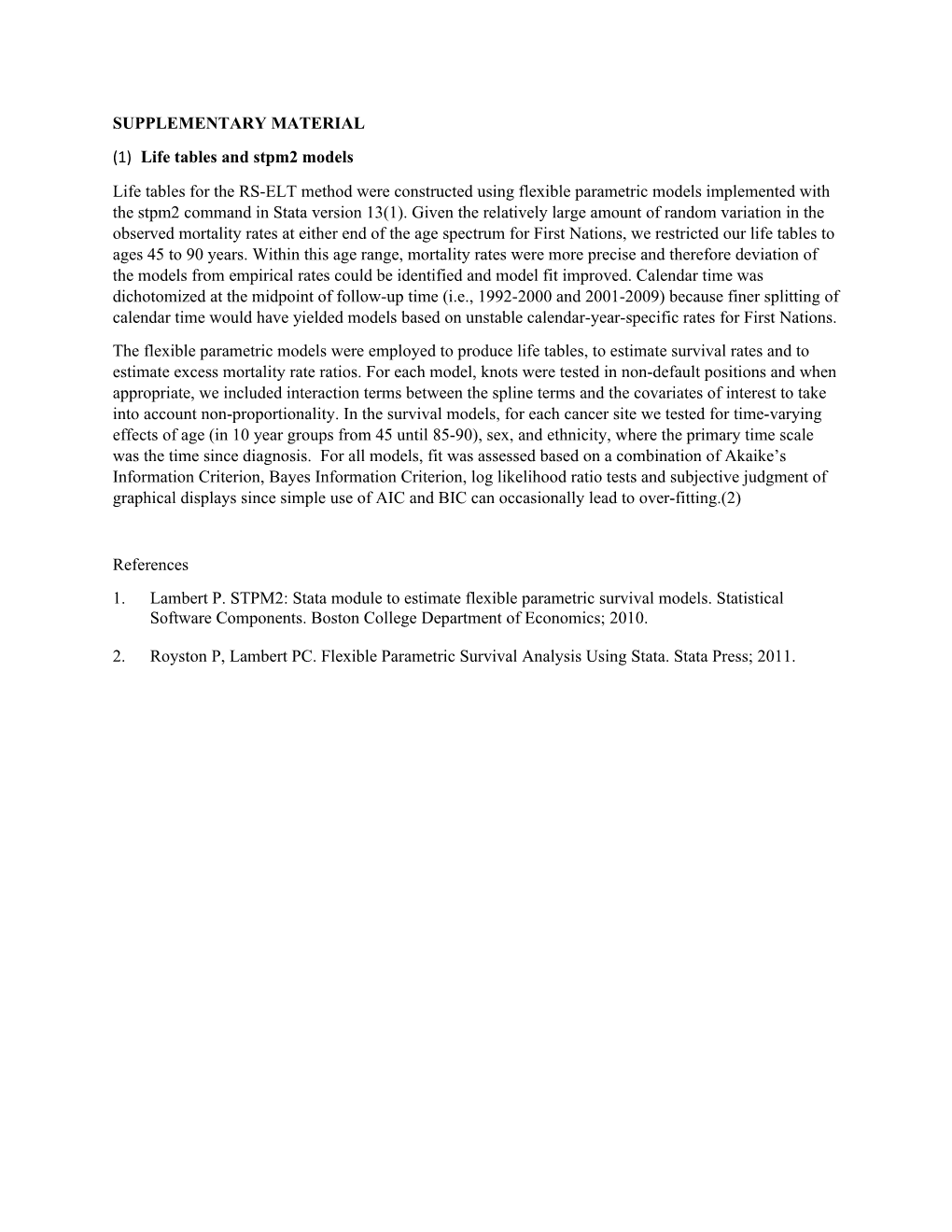 (1)Life Tables and Stpm2 Models