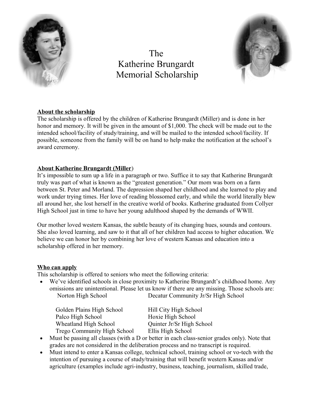 The Katherine Brungardt Memorial Scholarship