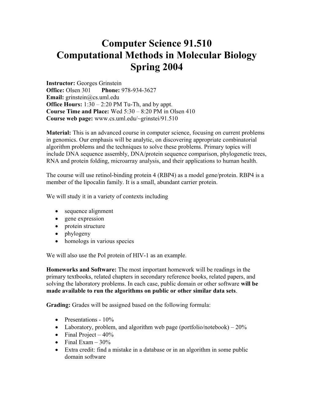 Computational Methods in Molecular Biology
