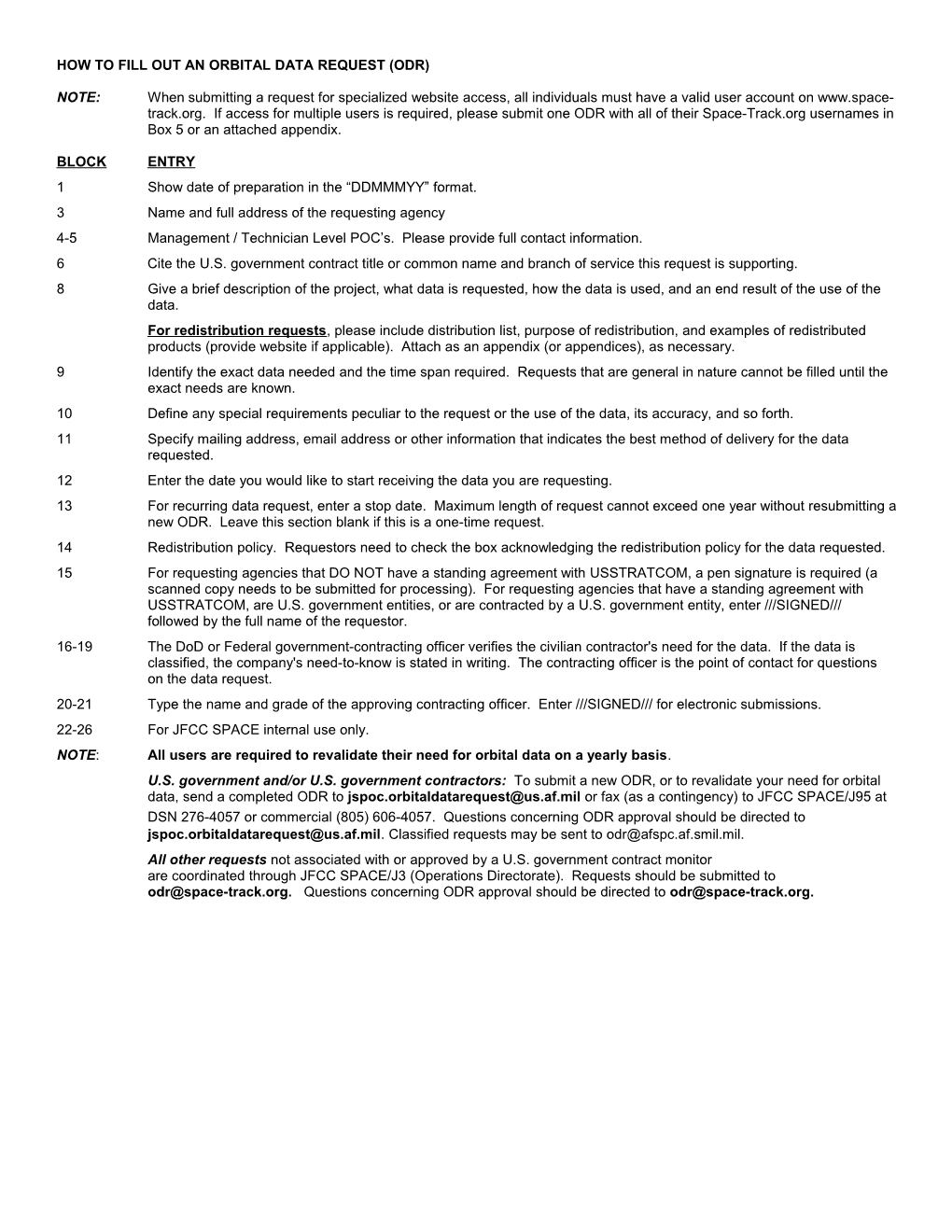 How to Fill out an Orbital Data Request (Odr)