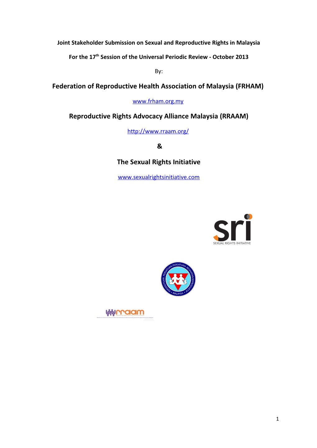 Joint Stakeholder Submission on Sexual and Reproductive Rights in Malaysia