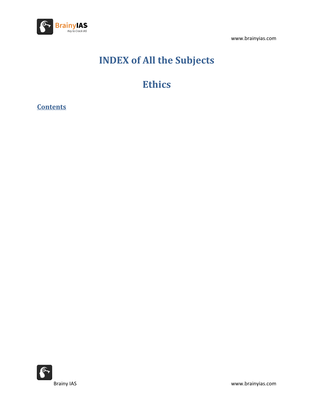 INDEX of All the Subjects
