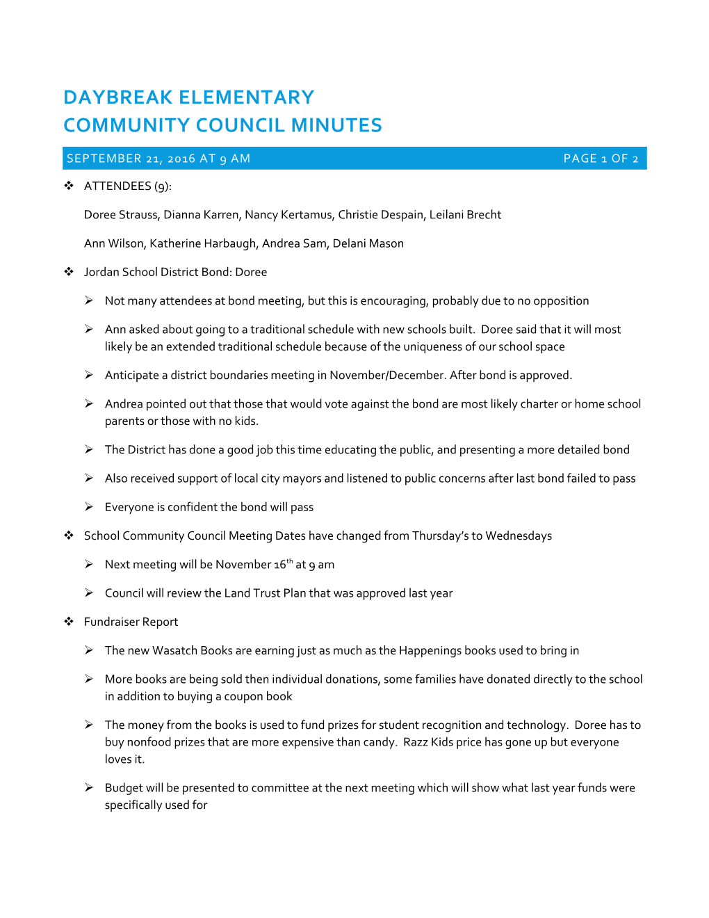Community Council MINUTES