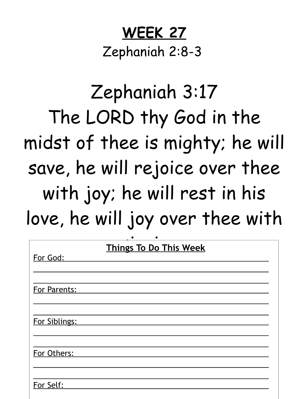 Weekly Memory Verse Zephaniah 3:17