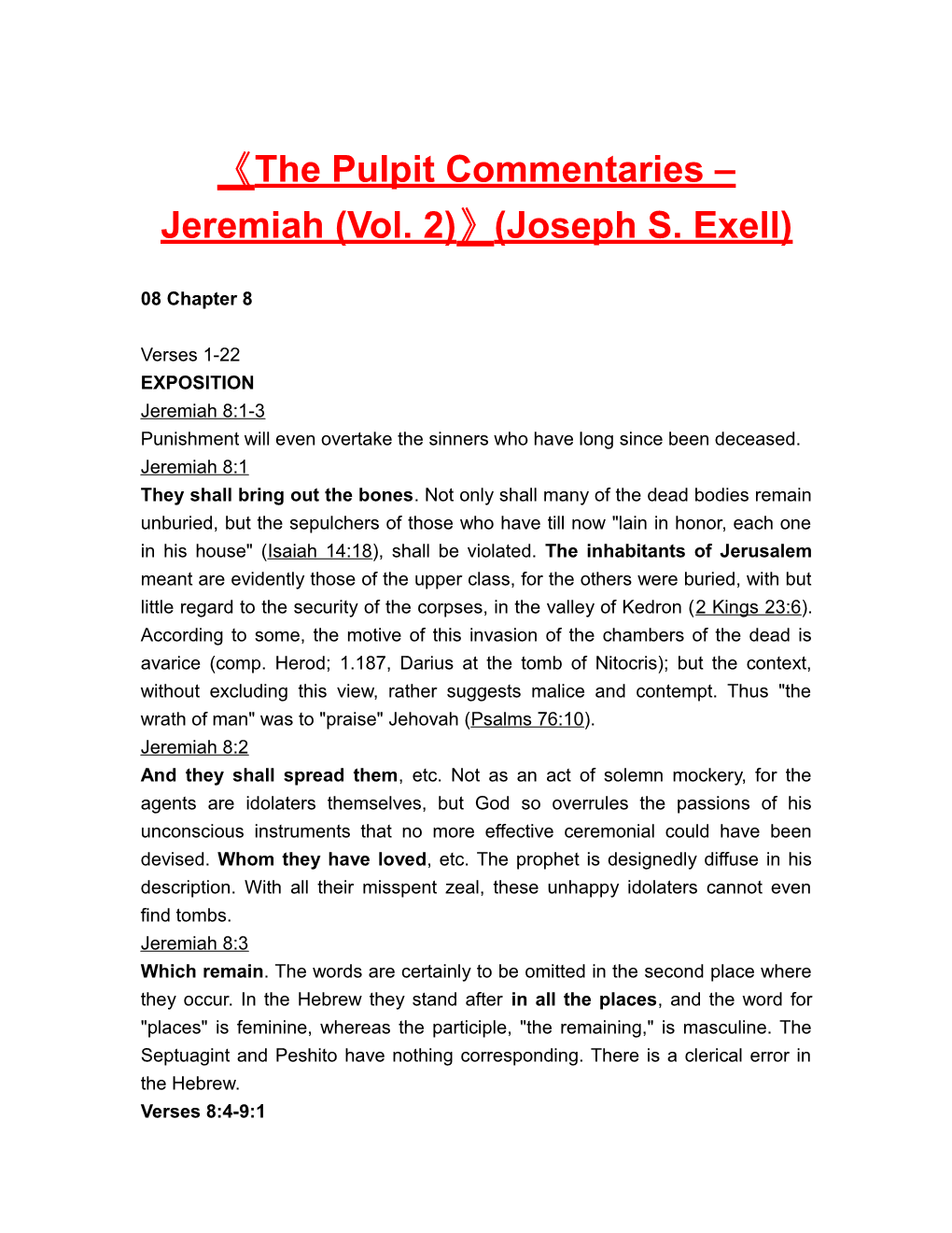 The Pulpit Commentaries Jeremiah (Vol. 2) (Joseph S. Exell)