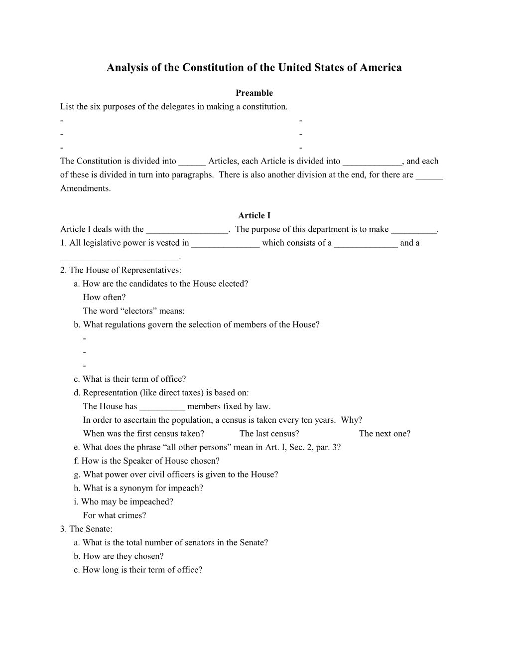 Analysis of the Constitution of the United States of America