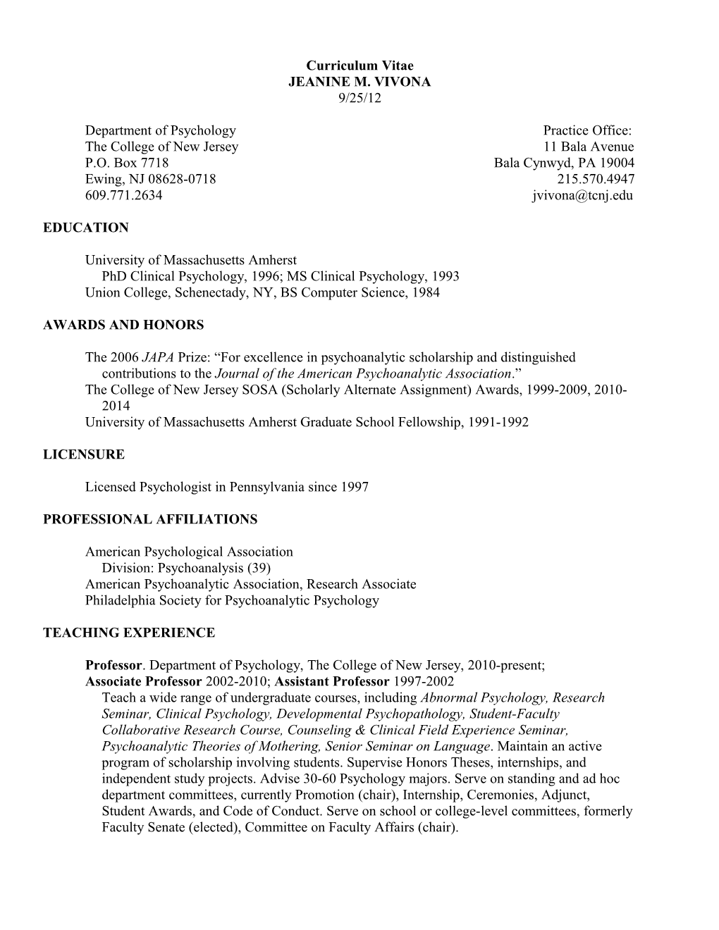 Annotated Curriculum Vitae