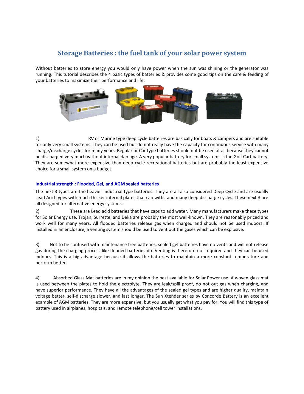 Storage Batteries : the Fuel Tank of Your Solar Power System