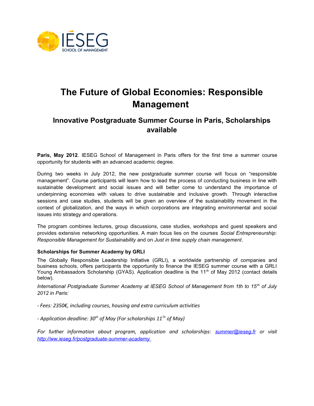The Future of Global Economies: Responsible Management