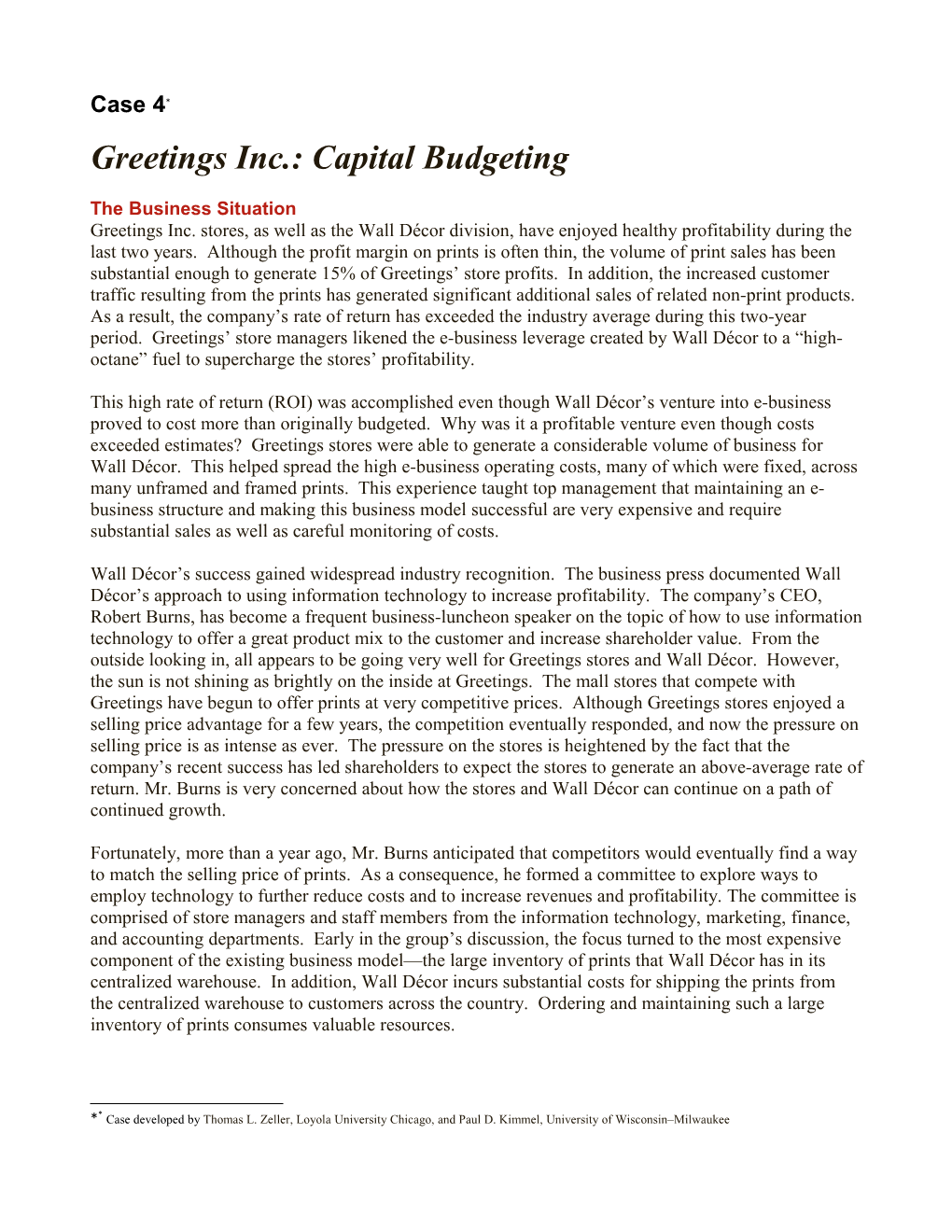 Greetings Inc.: Capital Budgeting