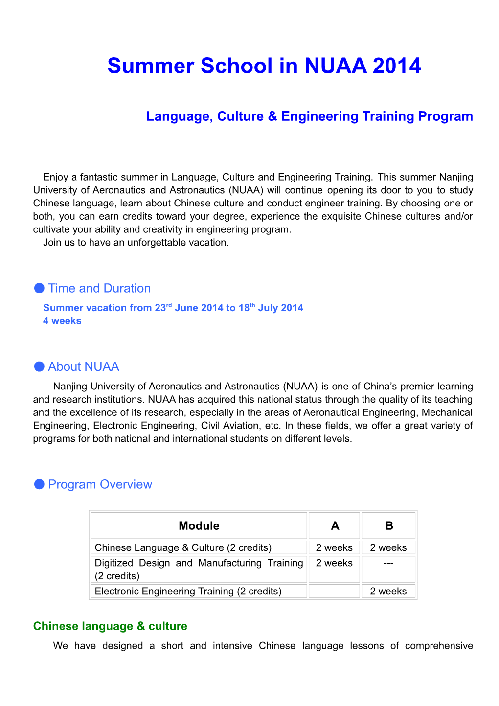 Language, Cultureengineering Training Program