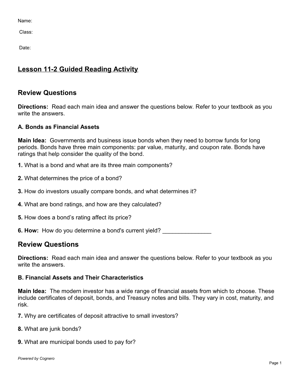 Lesson 11-2 Guided Reading Activity