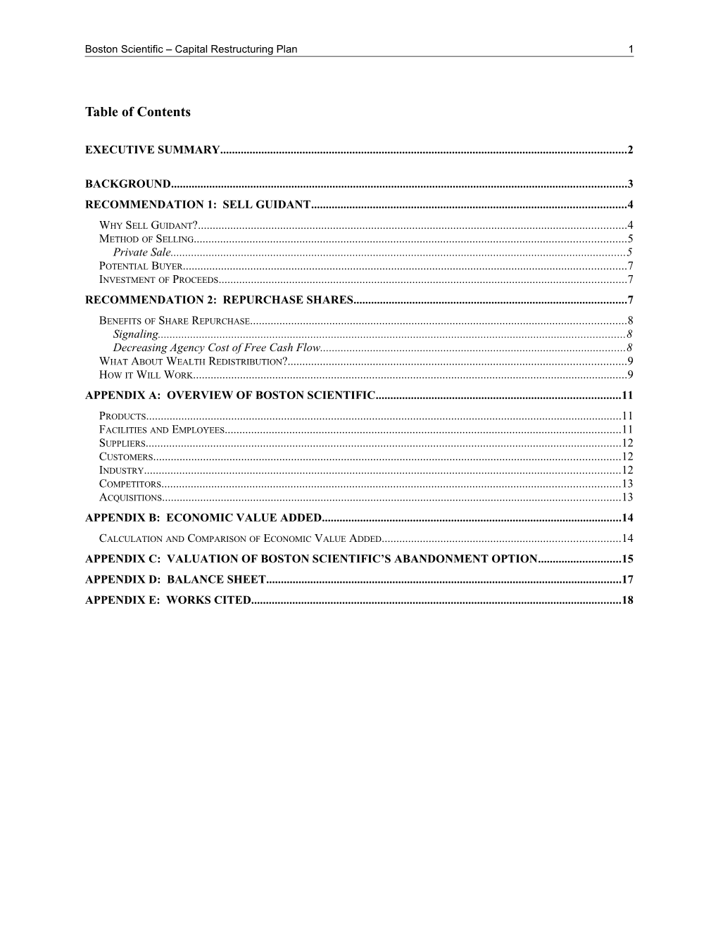 Boston Scientific Capital Restructuring Plan1