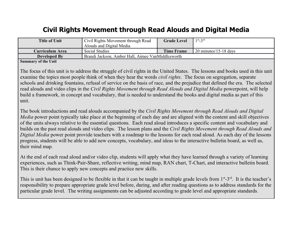 Civil Rights Movement Through Read Alouds and Digital Media