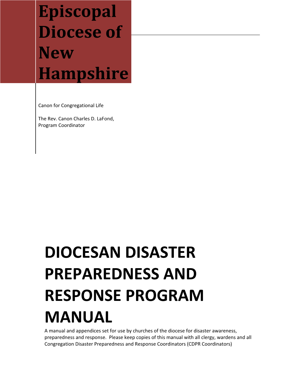 Diocesan Disaster Preparedness and Response Program