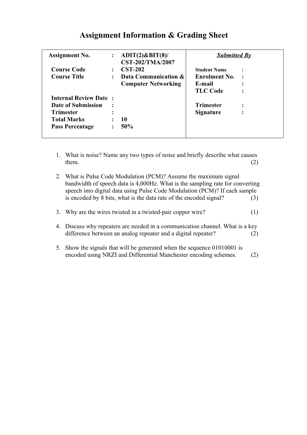 Assignment Information & Grading Sheet