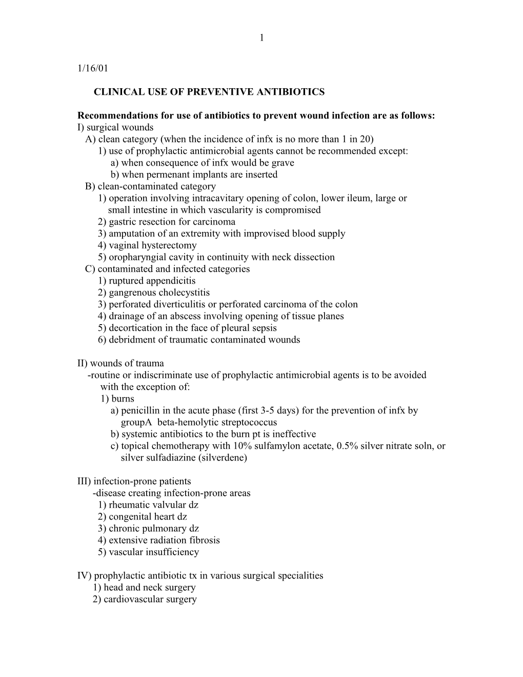 Clinical Use of Preventive Antibiotics