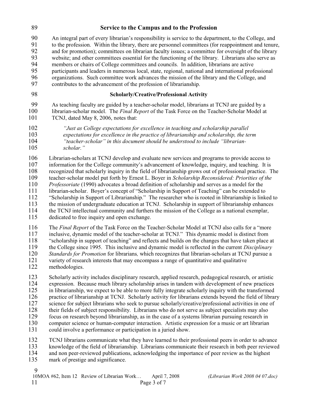 Revision of Item 12, Memorandum of Agreement #62