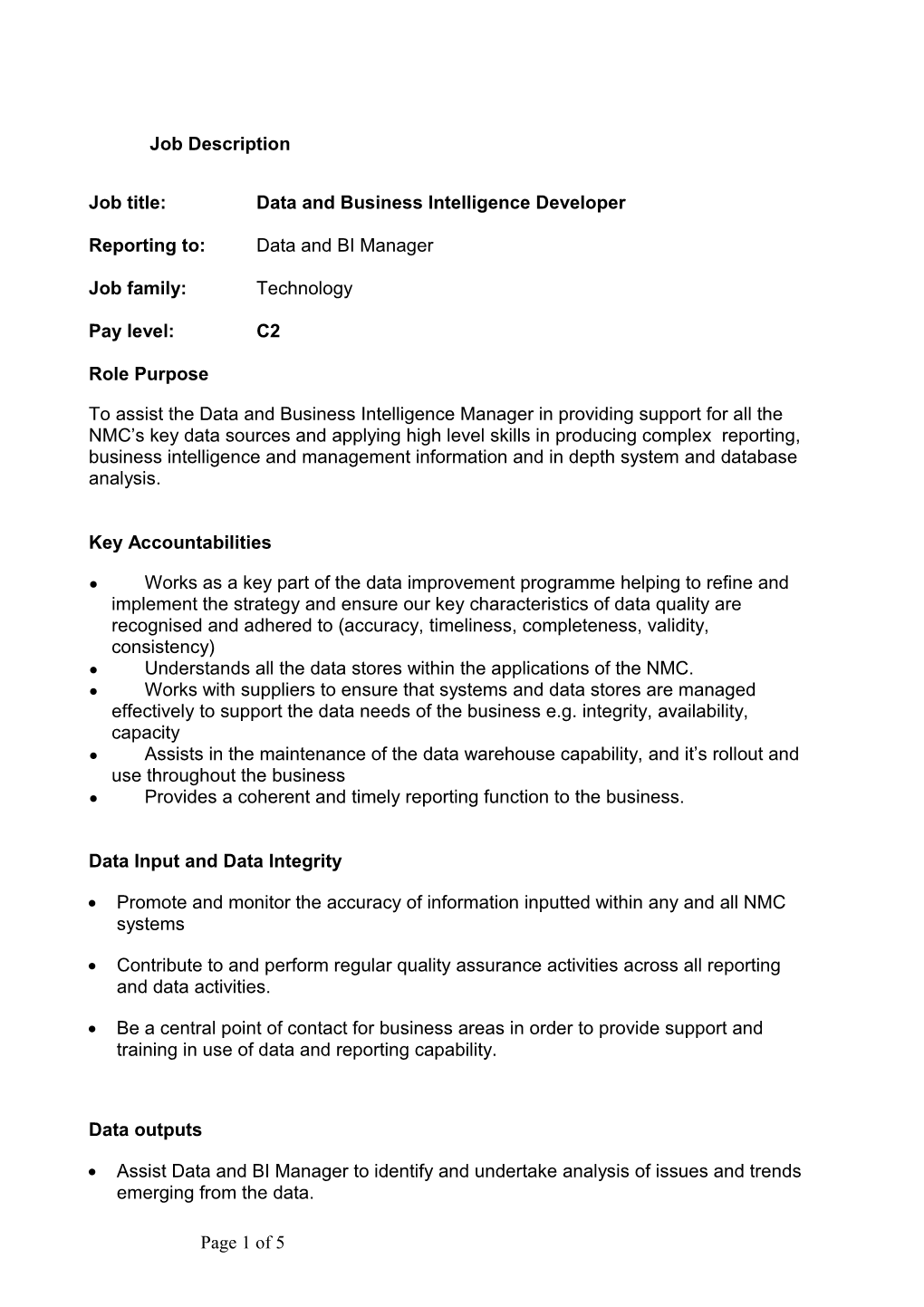 Job Title:Data and Business Intelligence Developer