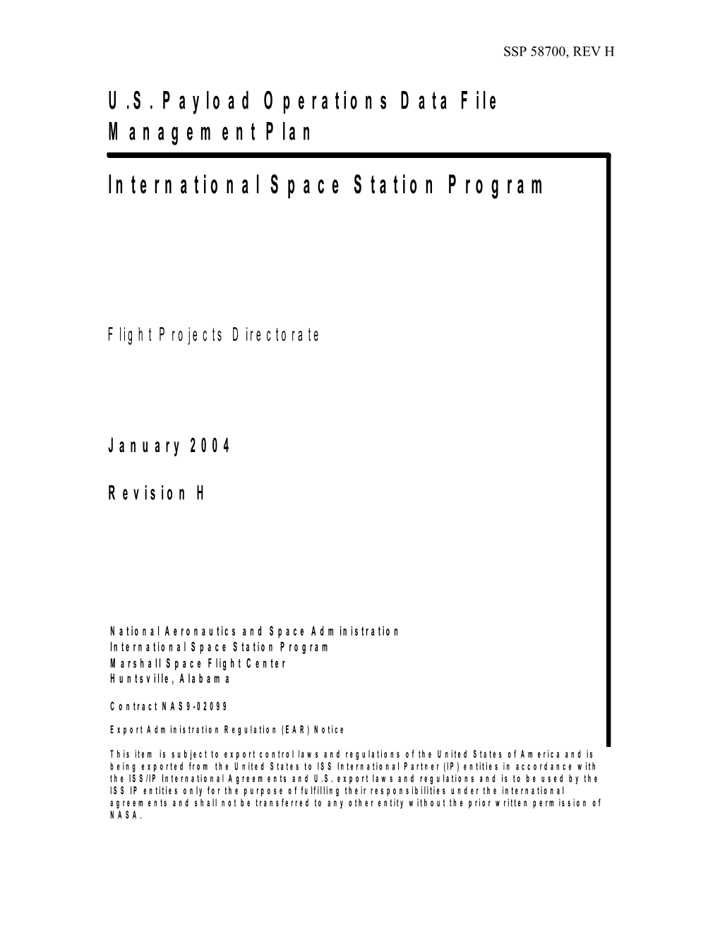 U.S. Payload Operations Data File Management Plan