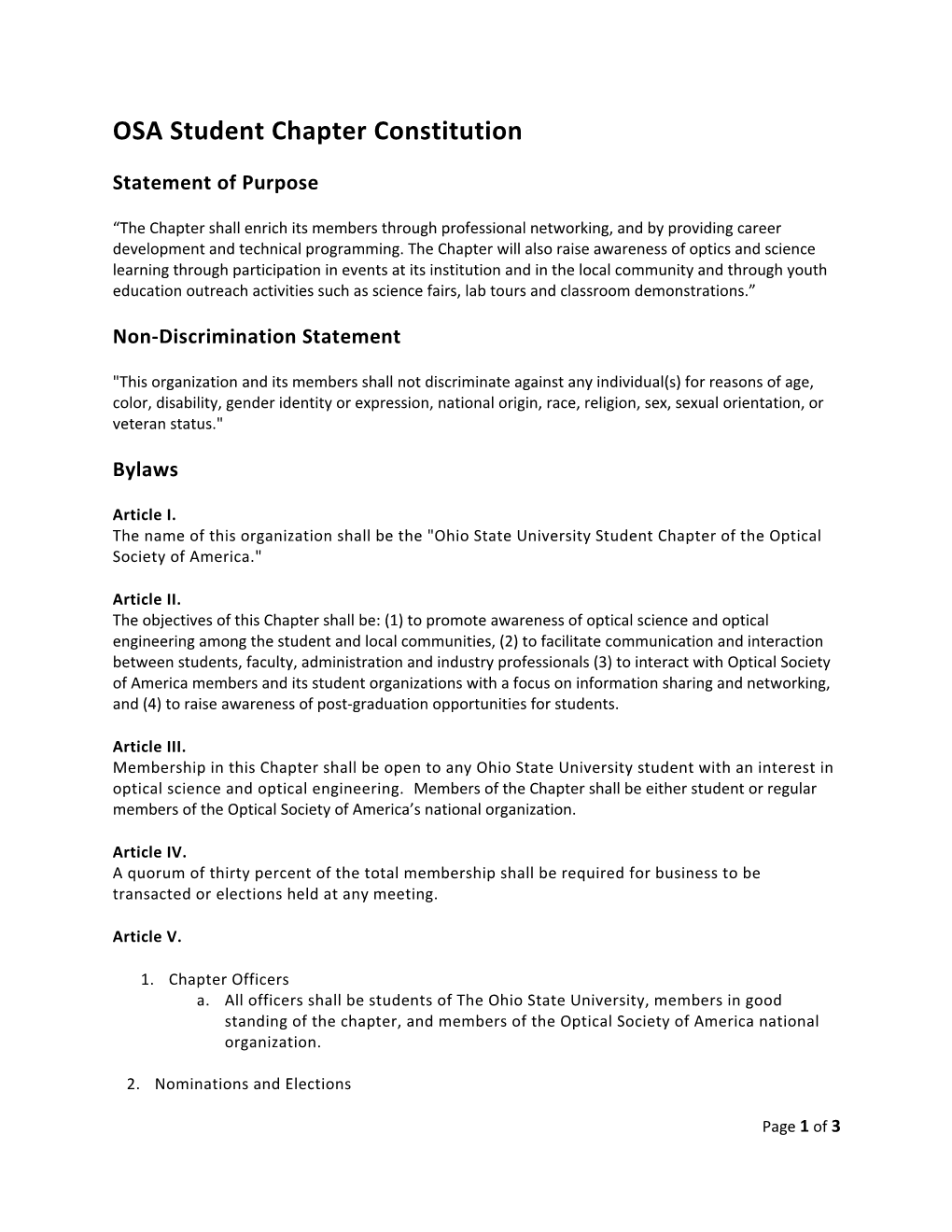 OSA Student Chapter Bylaws and Application