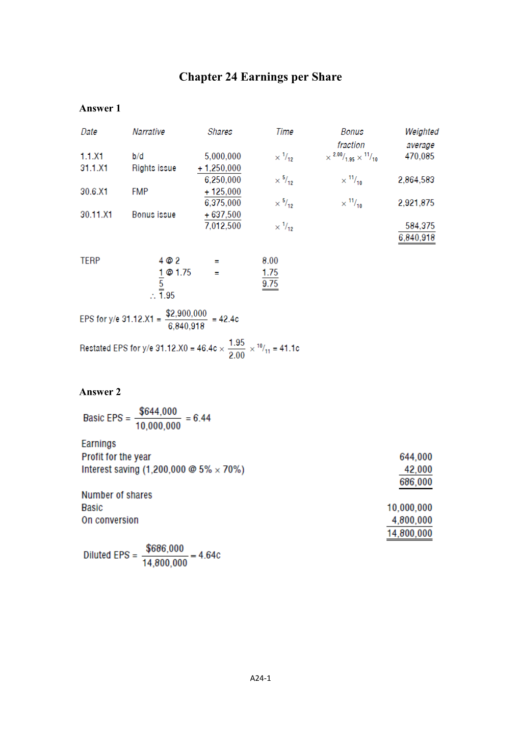 Chapter 24 Earnings Per Share