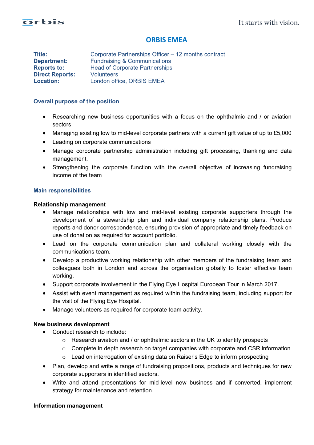 Title:Corporatepartnerships Officer 12 Months Contract