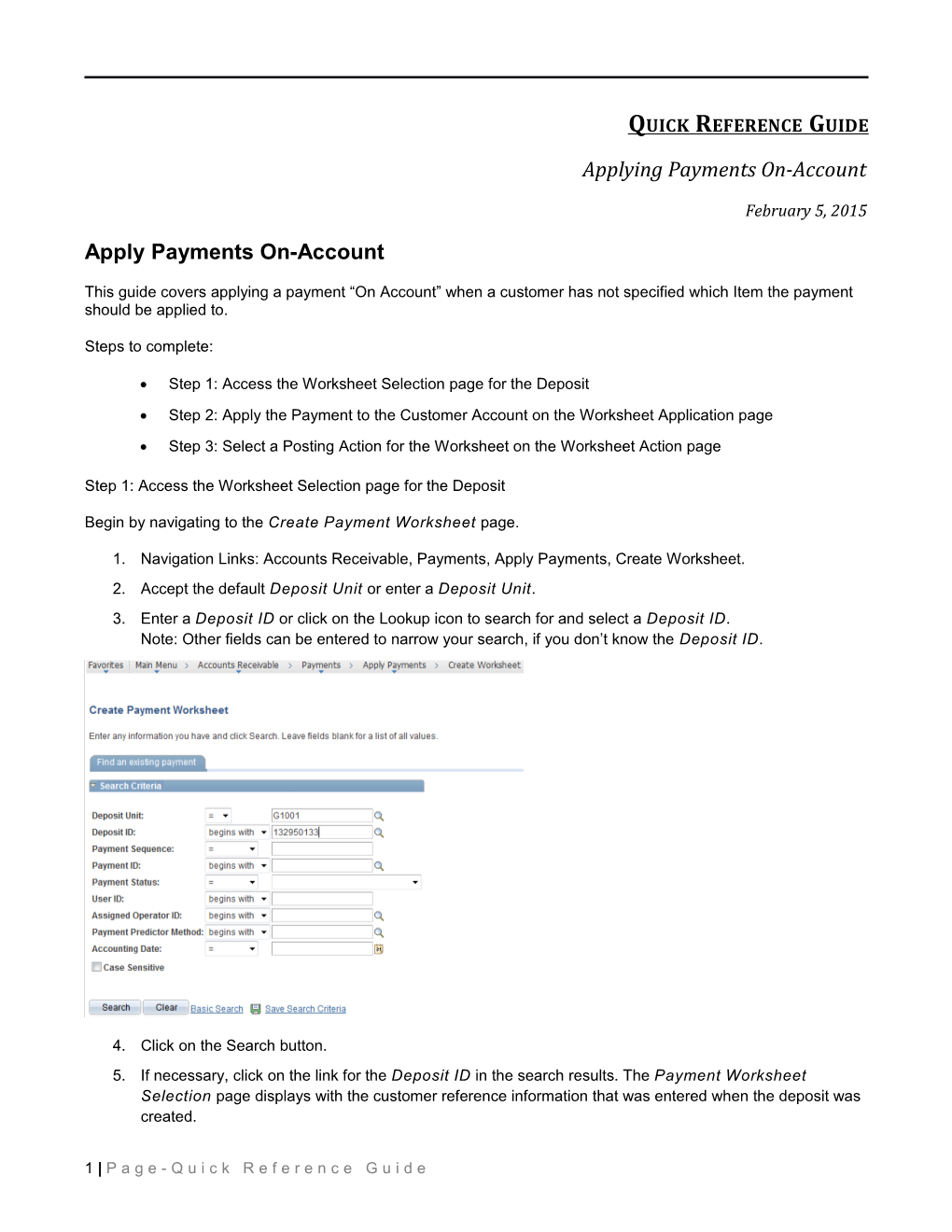 Applying Payments on Account Quick Reference Guide