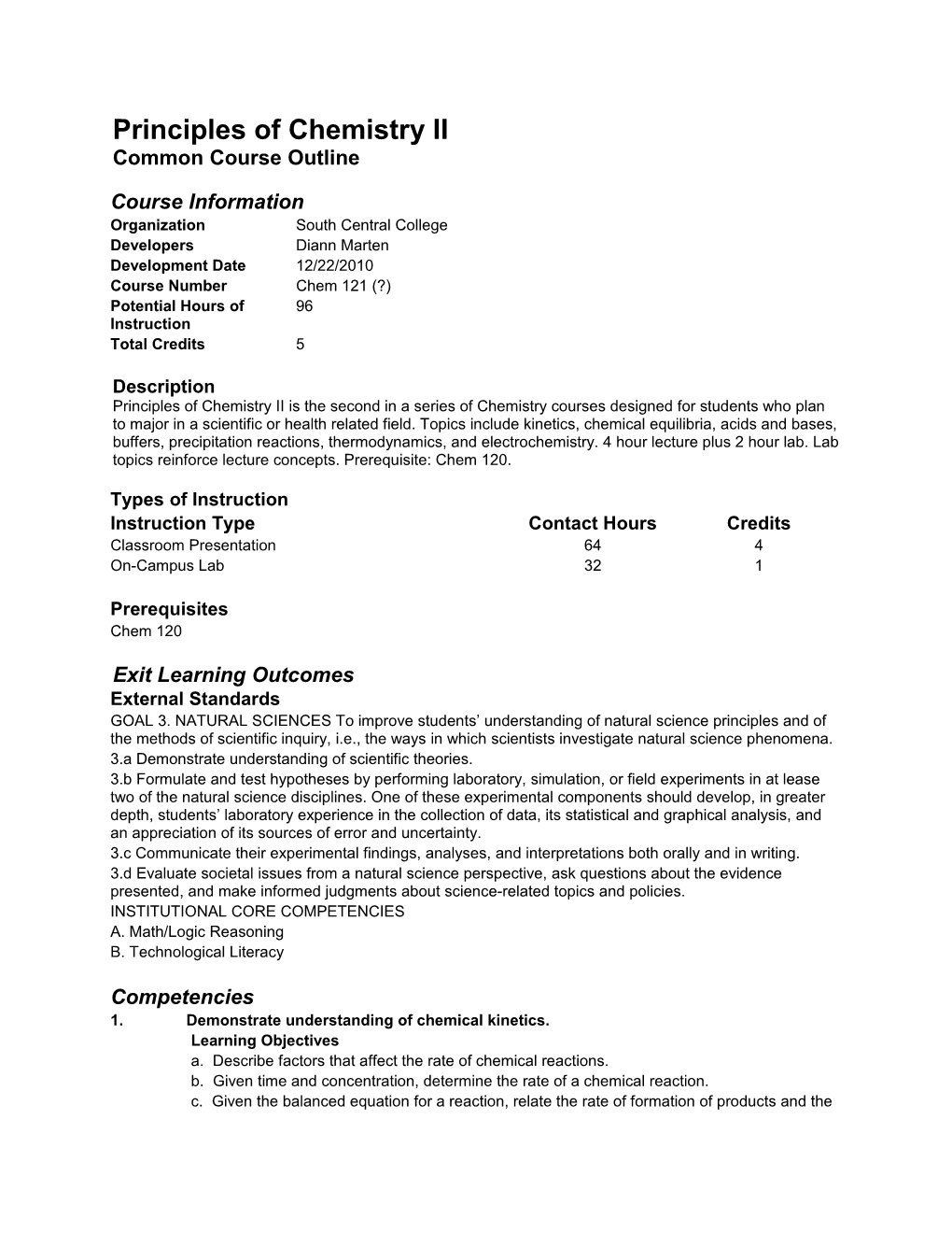 Principles of Chemistry II Common Course Outline