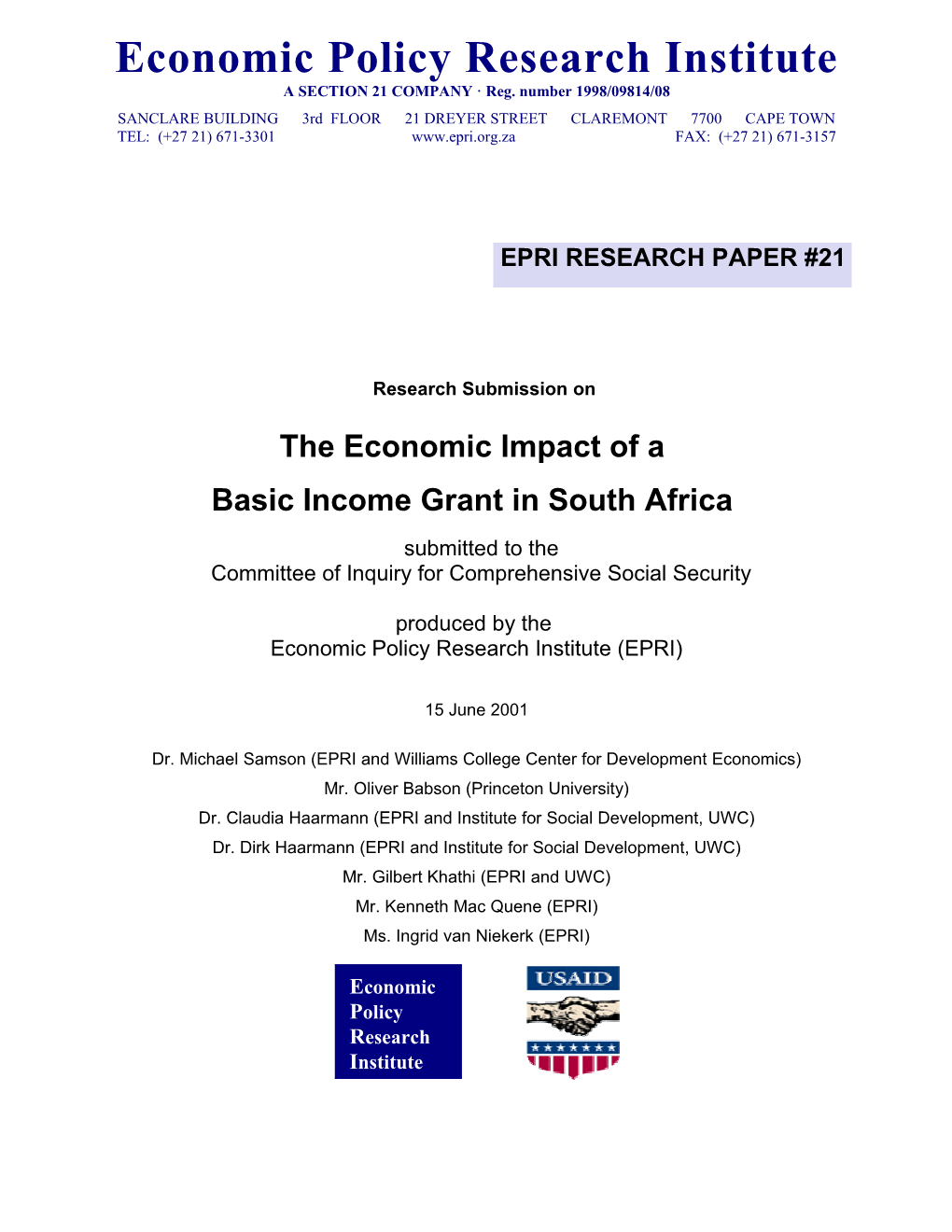 Economic Impact of a Basic Income Grant