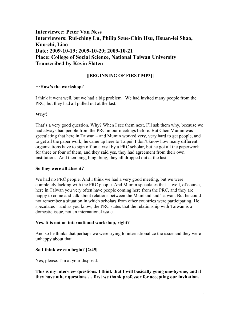 Peter Van Ness Interview Transcript
