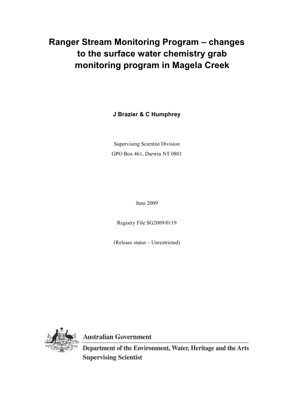 IR563 - Ranger Stream Monitoring Program: Relocation of Surface Water Chemistry Grab Monitoring