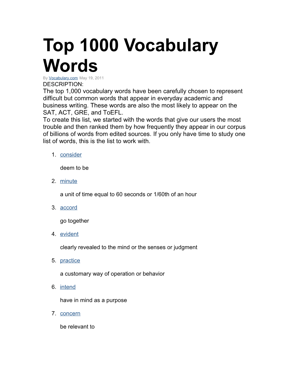 Top 1000 Vocabulary Words
