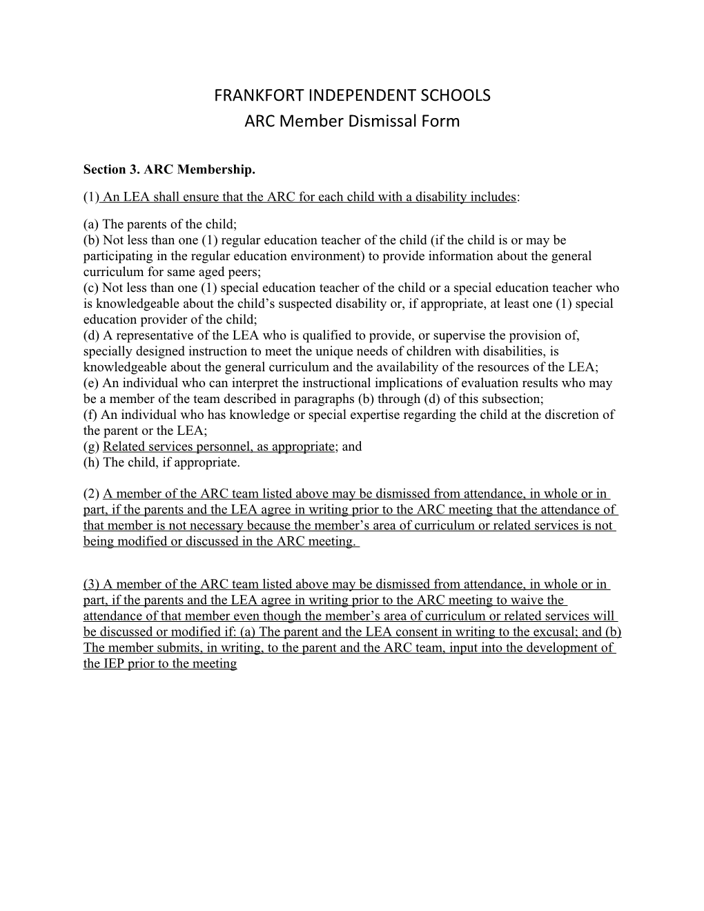 ARC Member Dismissal Form