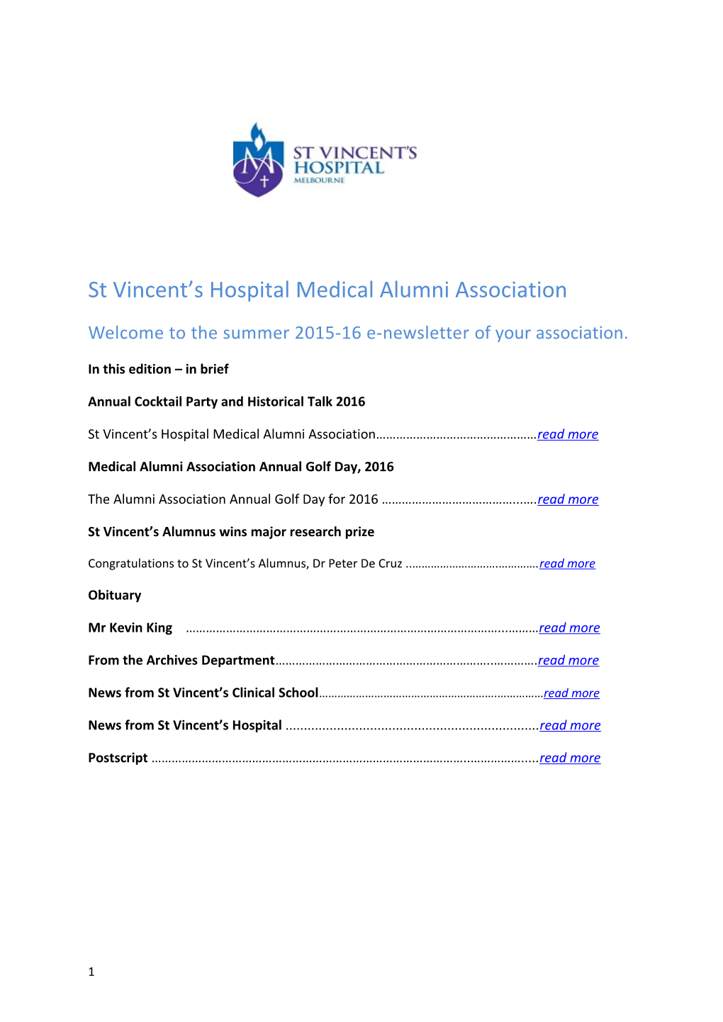 St Vincent S Hospital Medical Alumni Association