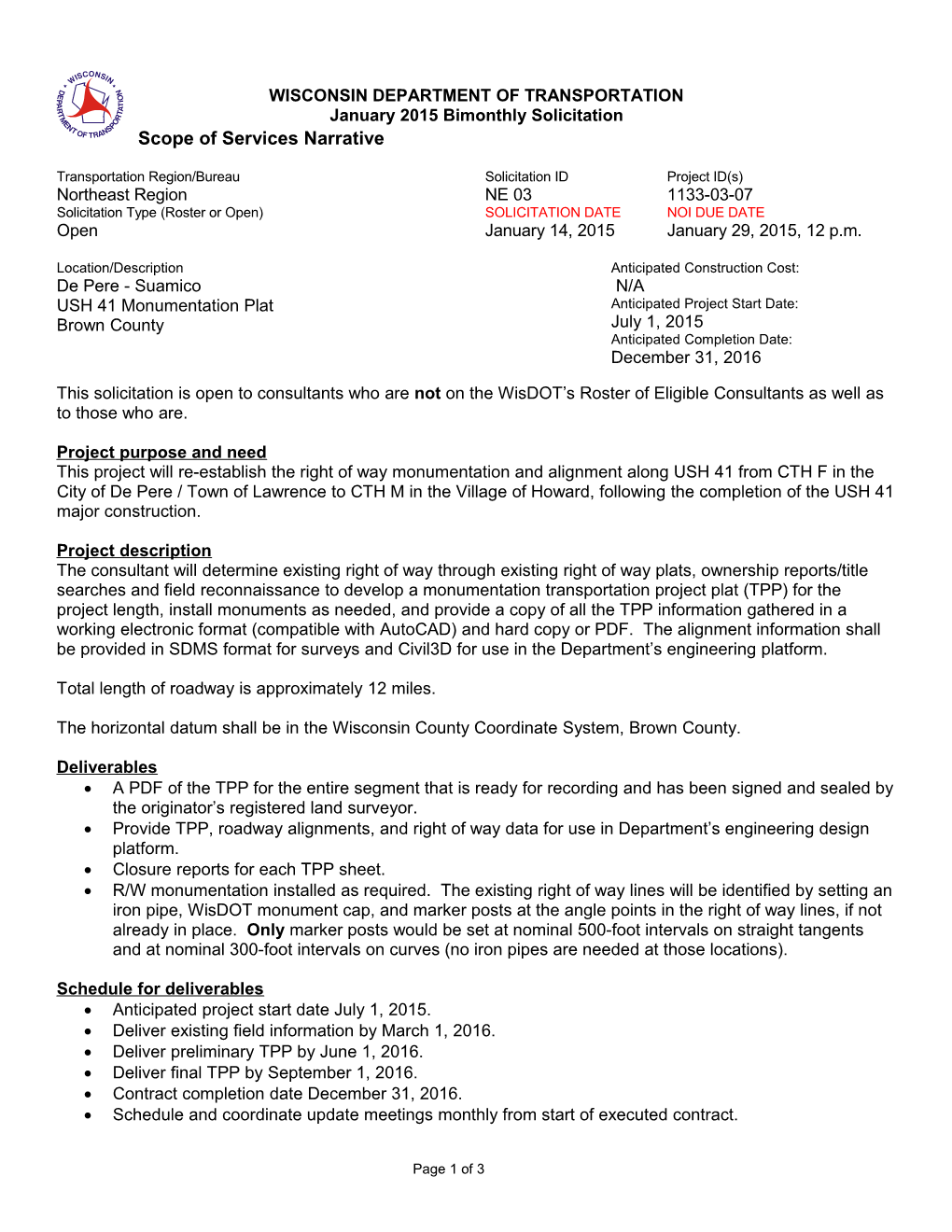 Wisdot Northeast Region January 2015