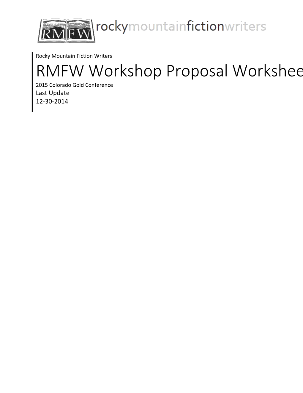 RMFW Workshop Proposal Worksheet