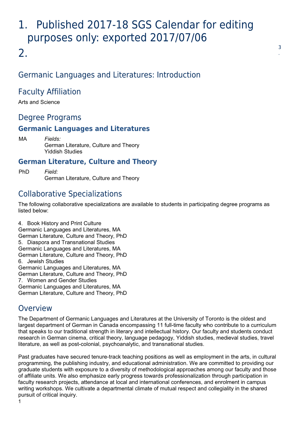 Germanic Languages and Literatures
