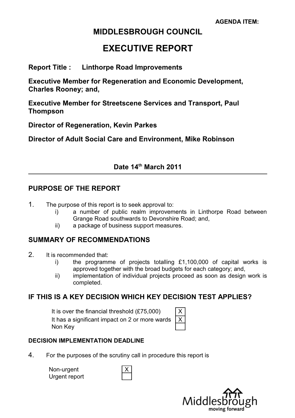 Report Title :Linthorpe Road Improvements