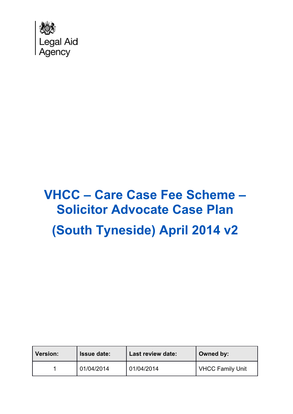 VHCC - Events Model Case Plan 1 Counsel (South Tyneside) April 2013 V1