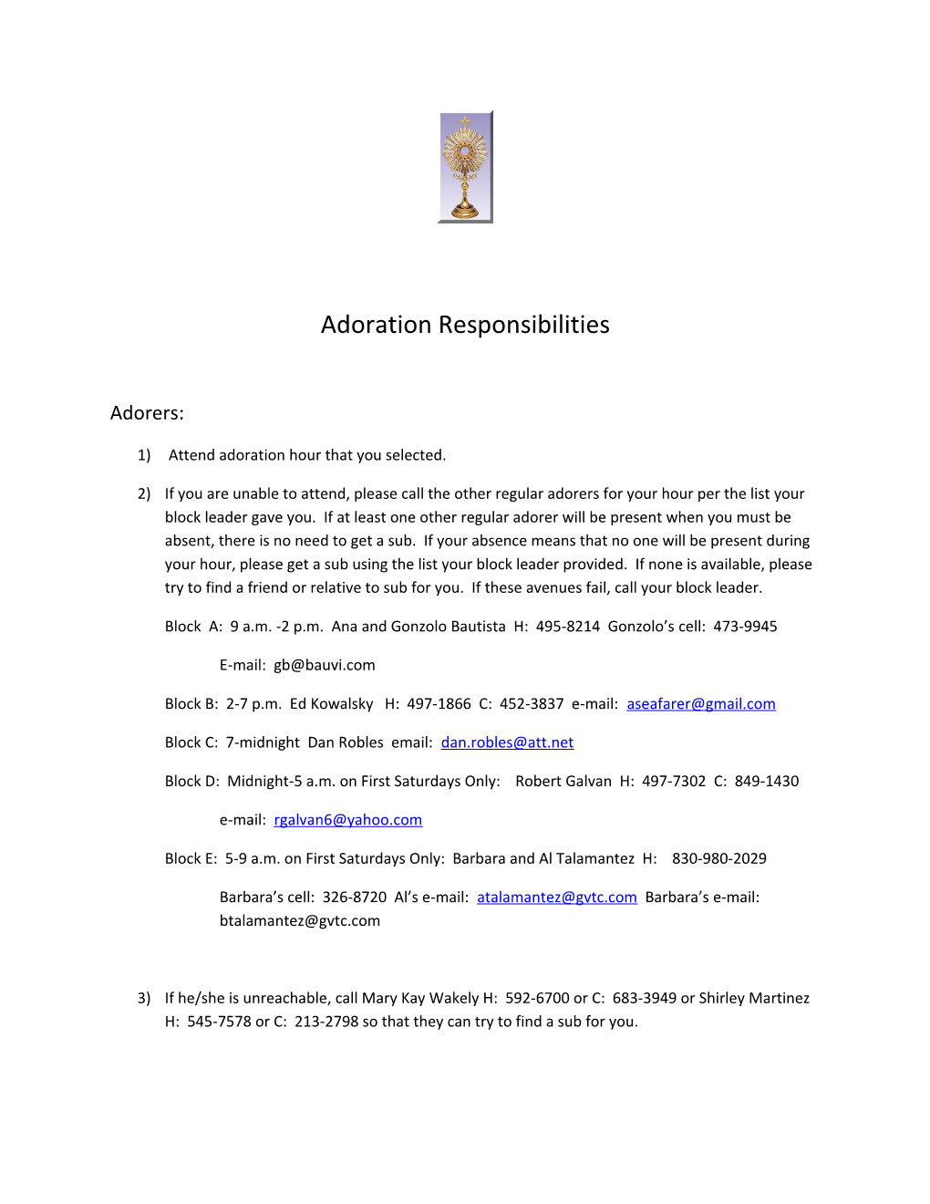 1) Attend Adoration Hour That You Selected