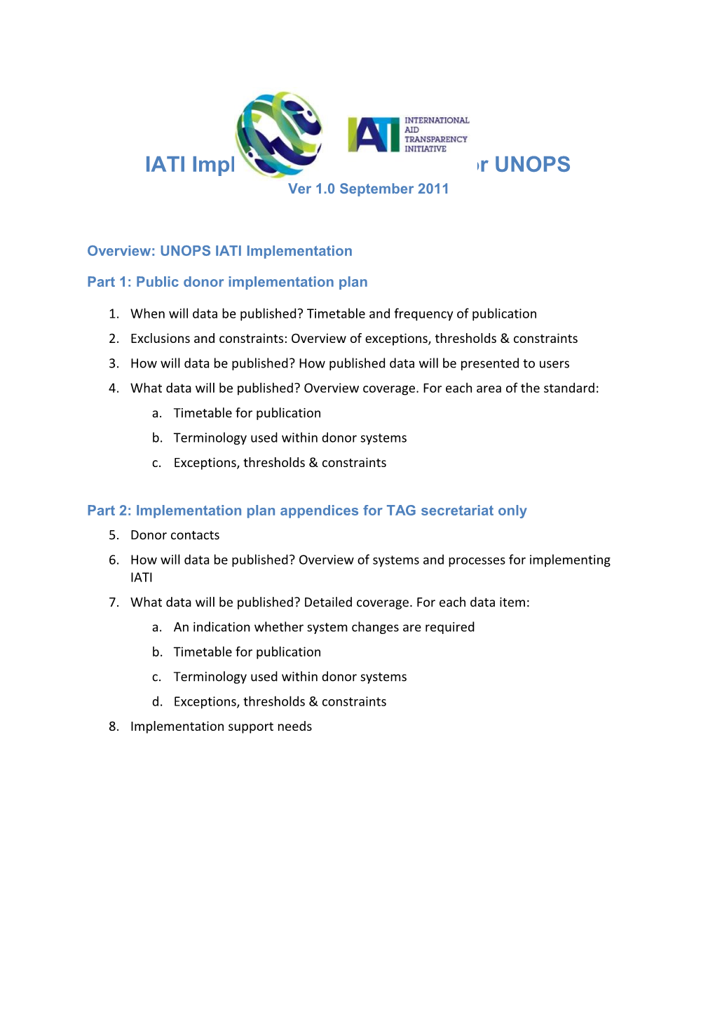 IATI Implementation Schedule for UNOPS