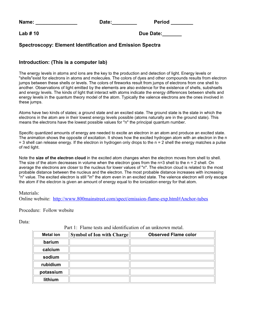 Spectroscopy: Element Identification and Emission Spectra